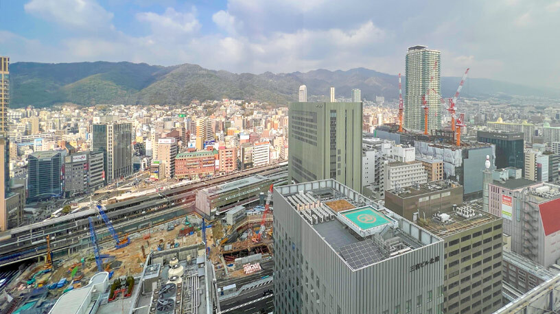 View from ARK G.K. office on the 22nd floor of Kobe Kokusai Kaikan overlooking the Sannomiya redevelopment site